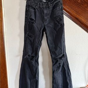 American Eagle Outfitters Charcoal Distressed Wide Leg Jeans